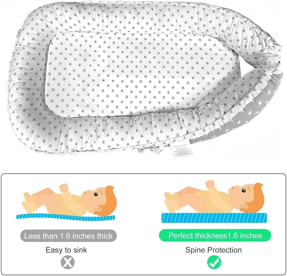 Nehctech portable baby nest pod with soft star-patterned fabric for safe lounging and spine protection