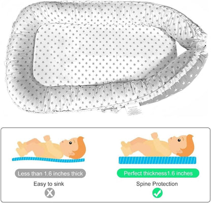 Nehctech portable baby nest pod with soft star-patterned fabric for safe lounging and spine protection
