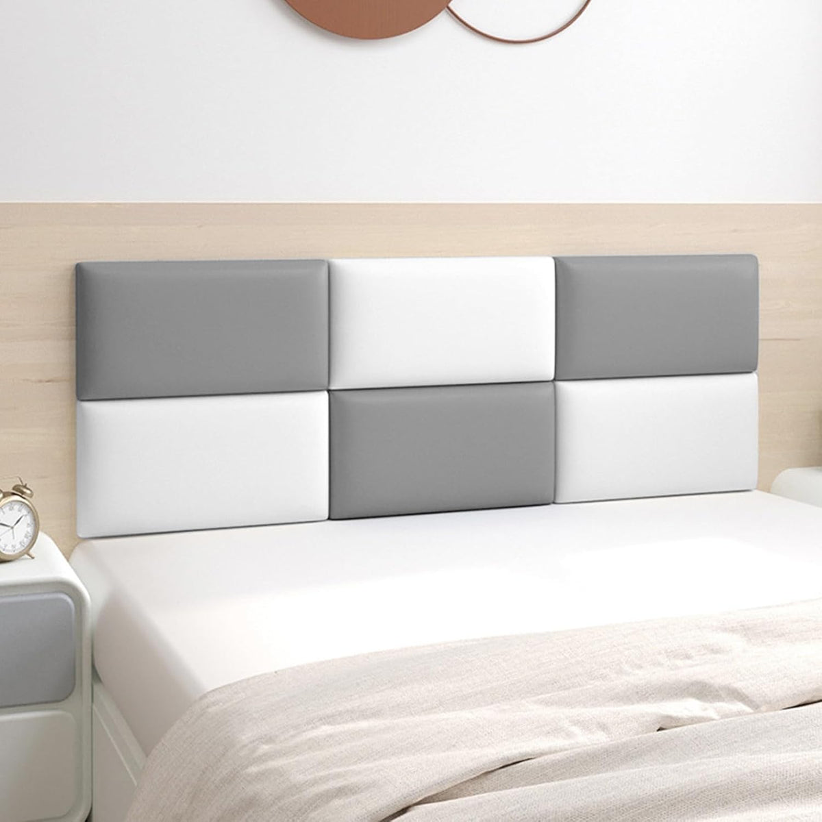 Upholstered Padded Wall Panels, 40x20cm Anti Collision Wall Padding, PU Leather Peel and Stick Headboard Panel, Tatami Nursery Wall Stickers Shockproof Wall Cushions for Bedroom Play Room(PU-Grey)