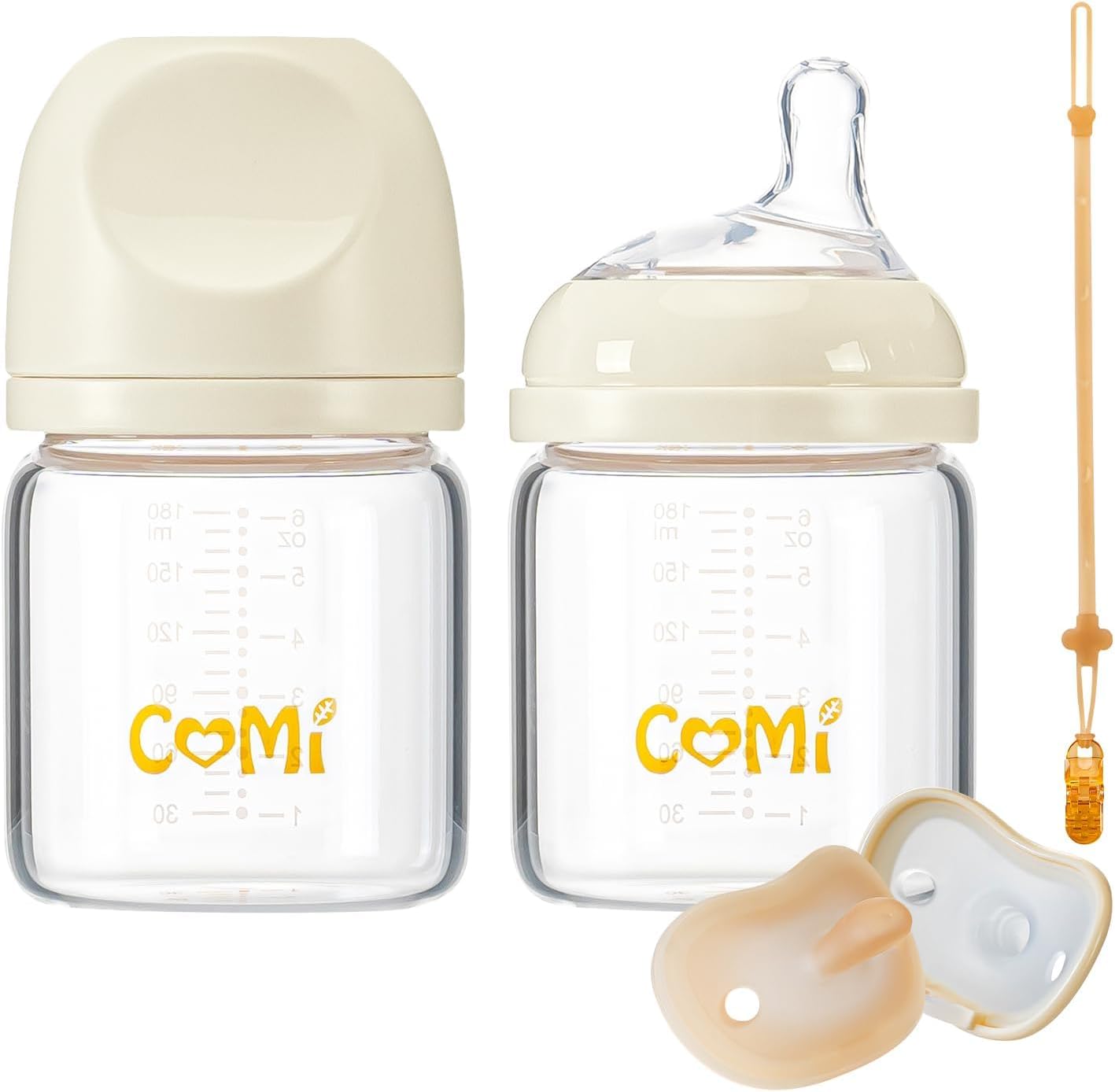 Natural Glass Baby Bottles for Breastfeeding Babies,Newborn Anti-Colic Baby Bottle Set with Slow Flow Nipple,0-3 Months,BPA-Free,6 oz,2 Pack