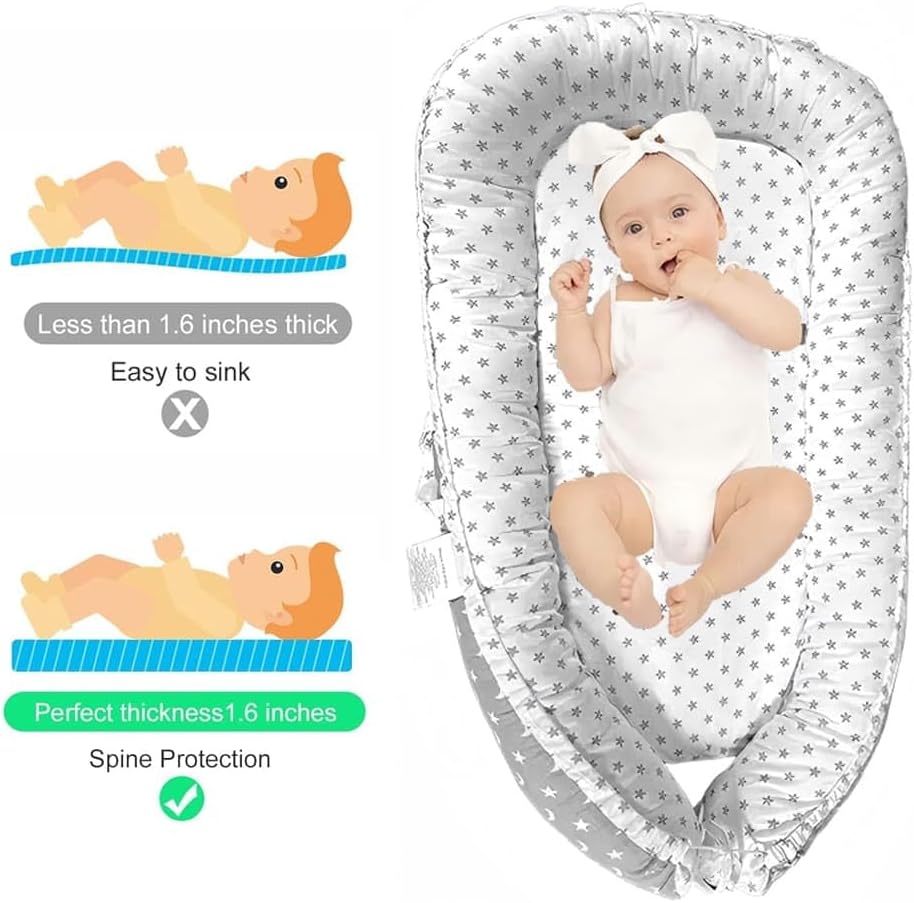 Nehctech portable baby nest pod with star pattern, providing spine protection and comfort for infants