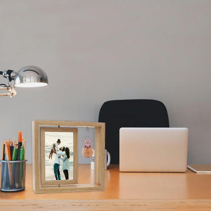 DUTWROY Wooden Rotating Picture Frame 5x7 Inch, Double-Sided Tabletop Display, Spinning Photo Frame Double-Sided Tabletop Display for Home Office Decor Gift