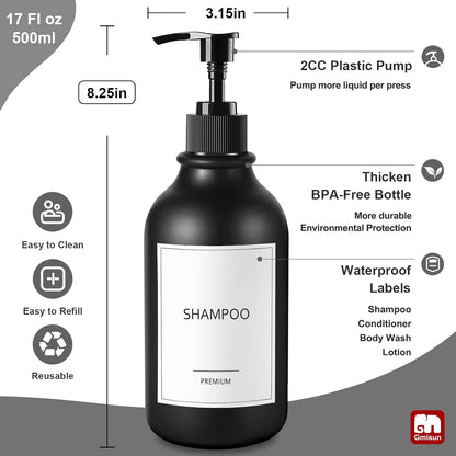 Shampoo and Conditioner Bottles, Plastic Black Shampoo Dispenser