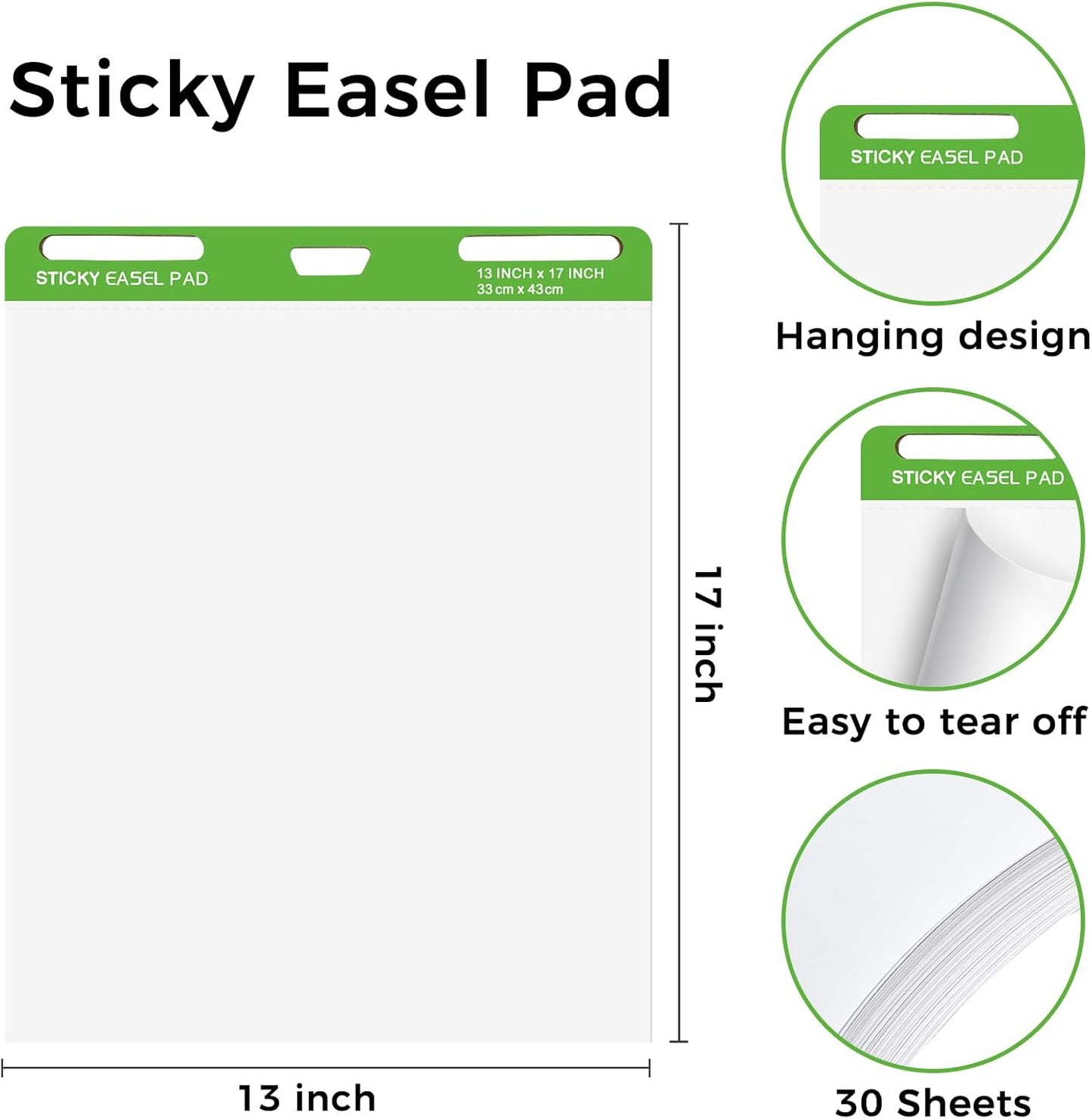 Sticky Mini Easel Pads, 3 Pack Anchor Chart Paper for Teachers, Self Stick Flip Chart Paper with Sticky Back for Classroom, Office, 30 Sheets/Pad (13x17inches)
