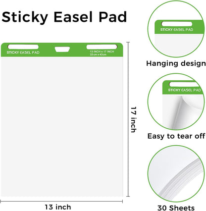 Sticky Mini Easel Pads, 3 Pack Anchor Chart Paper for Teachers, Self Stick Flip Chart Paper with Sticky Back for Classroom, Office, 30 Sheets/Pad (13x17inches)