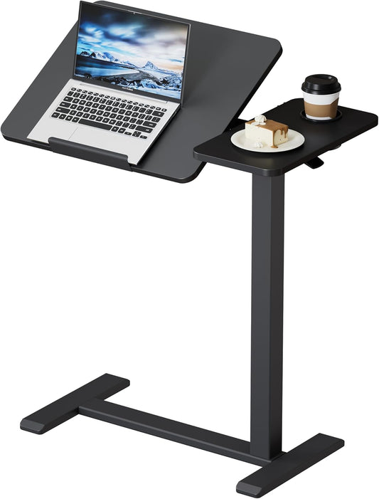 BIZUM Overbed Bedside Table with Hidden Wheels, Adjustable Medical Tilt Top Hospital Bed Table Over The Bed, Rolling Desk Mobile Standing Desk (70x40cm, Black)