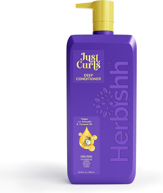 Just Curls Deep Conditioner For Curly Hair, Avocado & Coconut Oil, Vegan, 500ml