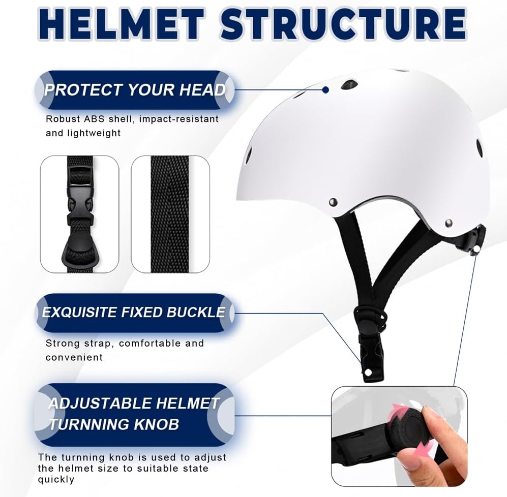 Kids Bike Helmet, Adjustable Simple White Color Helmet for Children