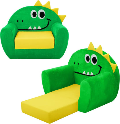 Kids Sofa Bed Dinosaur 2-in-1 Foldable Toddler Couch for Girls Boys Green