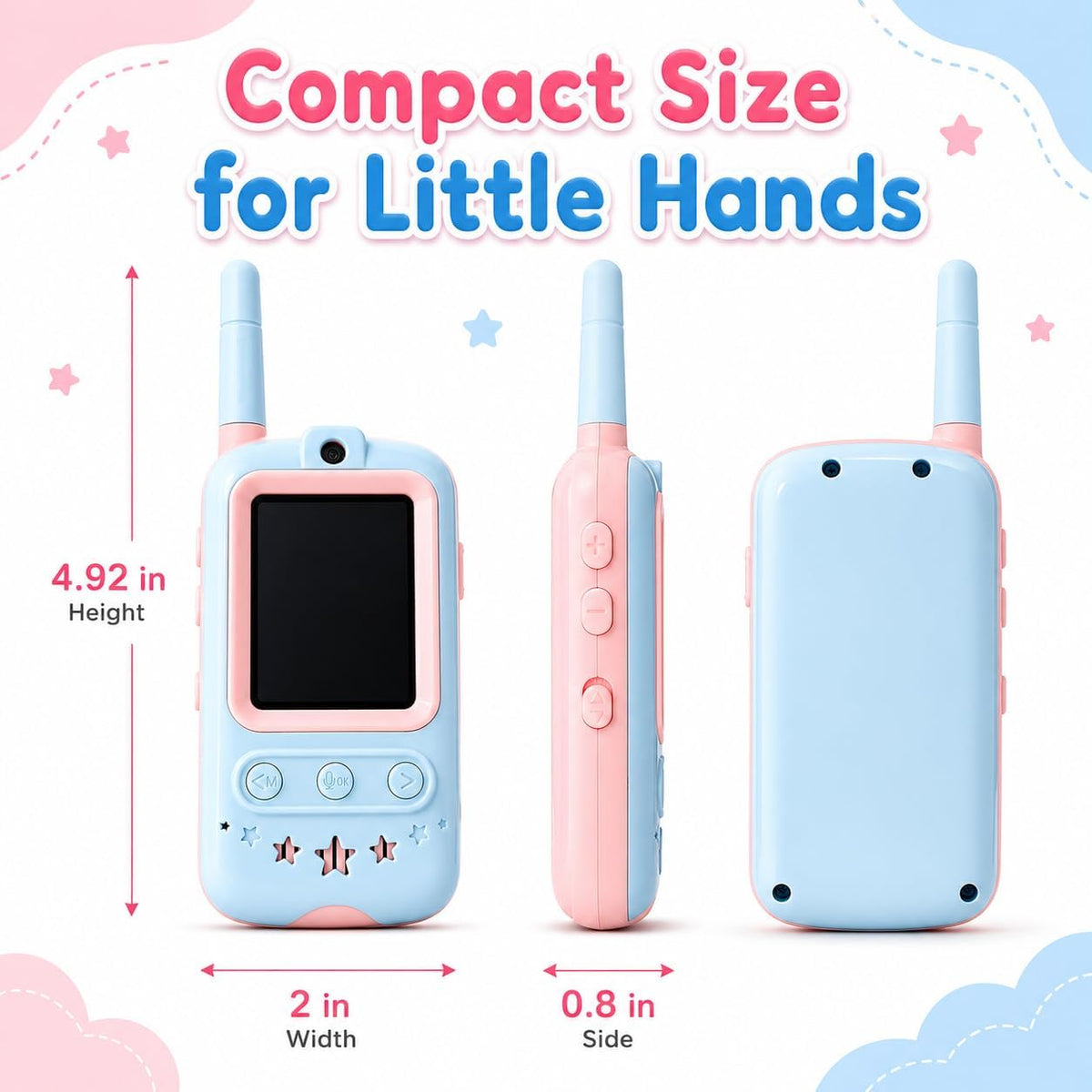 Video Walkie Talkies for Kids, 2 Pack Screen Walkie Talkie Toys with Voice Effects, Outdoor Camping Adventure Travel Gifts for Boys Girls Ages 3-12 (Blue & Pink)