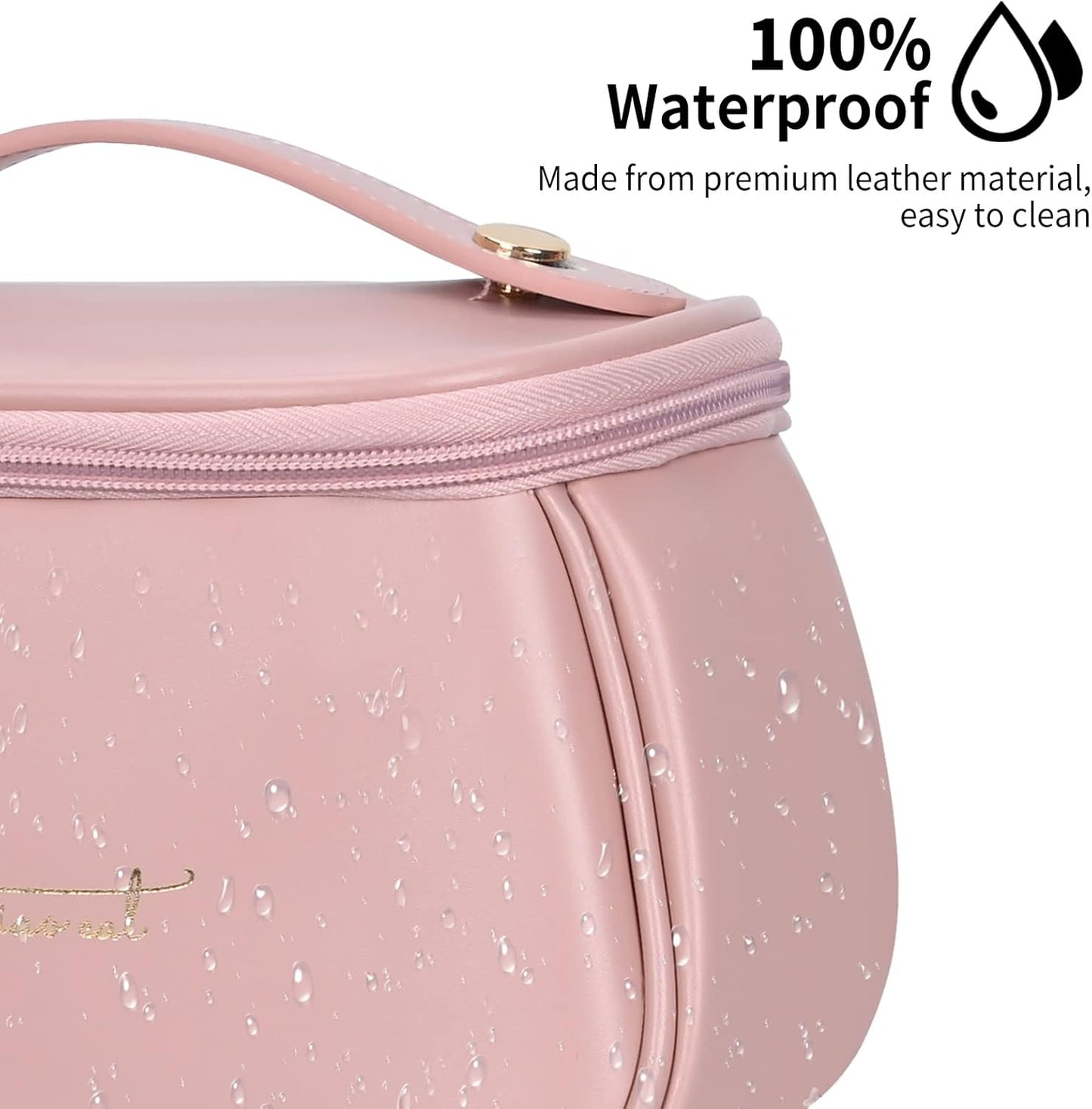 Darbermu Cosmetic Bag PU Portable Travel Makeup Bag for Women, Waterproof Large Capacity Makeup Organiser Bag Toiletry Bag Gifts for Girls Women (Pink)