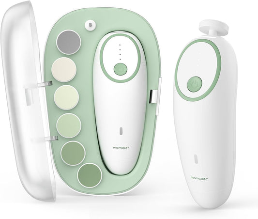 Momcozy Baby Nail File Electric, Gentle Baby Nail Trimmer Electric Rechargeable, Baby Nail Clipper Electric, 360° Fog LED Gentle Light, 7 Grinding Head Replacement Pads