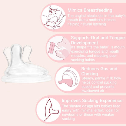 Natural Glass Baby Bottles for Breastfeeding Babies,Newborn Anti-Colic Baby Bottle Set with Slow Flow Nipple,0-3 Months,BPA-Free,6 oz,2 Pack