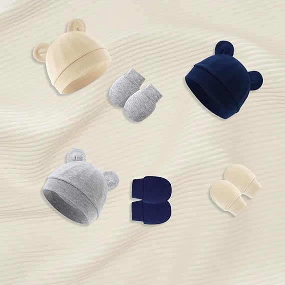 Newborn Baby Beanie Hat and Gloves (3pcs Baby Hats Caps & 3 Pairs Baby Mittens Gloves)