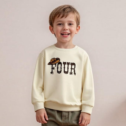 Birthday Sweatshirt 4 Years Long Sleeve Western Hat Letter Print Pullover Tops Loose Fit T Shirts Baby Boy Birthday Outfits