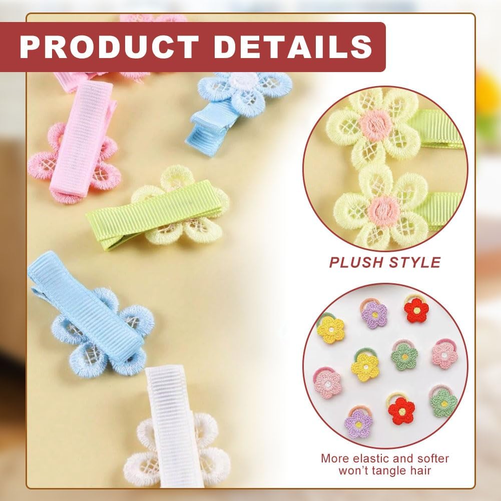 12pcs 4.5cm / 1.77inch Lovely Flowers Baby Hair Clips & 10pcs 2cm / 0.8inch Candy Colors Elastic Hair Bands Colorful Non-Slip Baby Hairpins Ponytail Holder Hair Ties Scrunchies for Girls Toddlers
