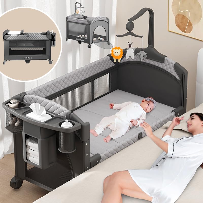 Portable Bedside Crib, Foldable Travel Baby Cot for Co-Sleeping