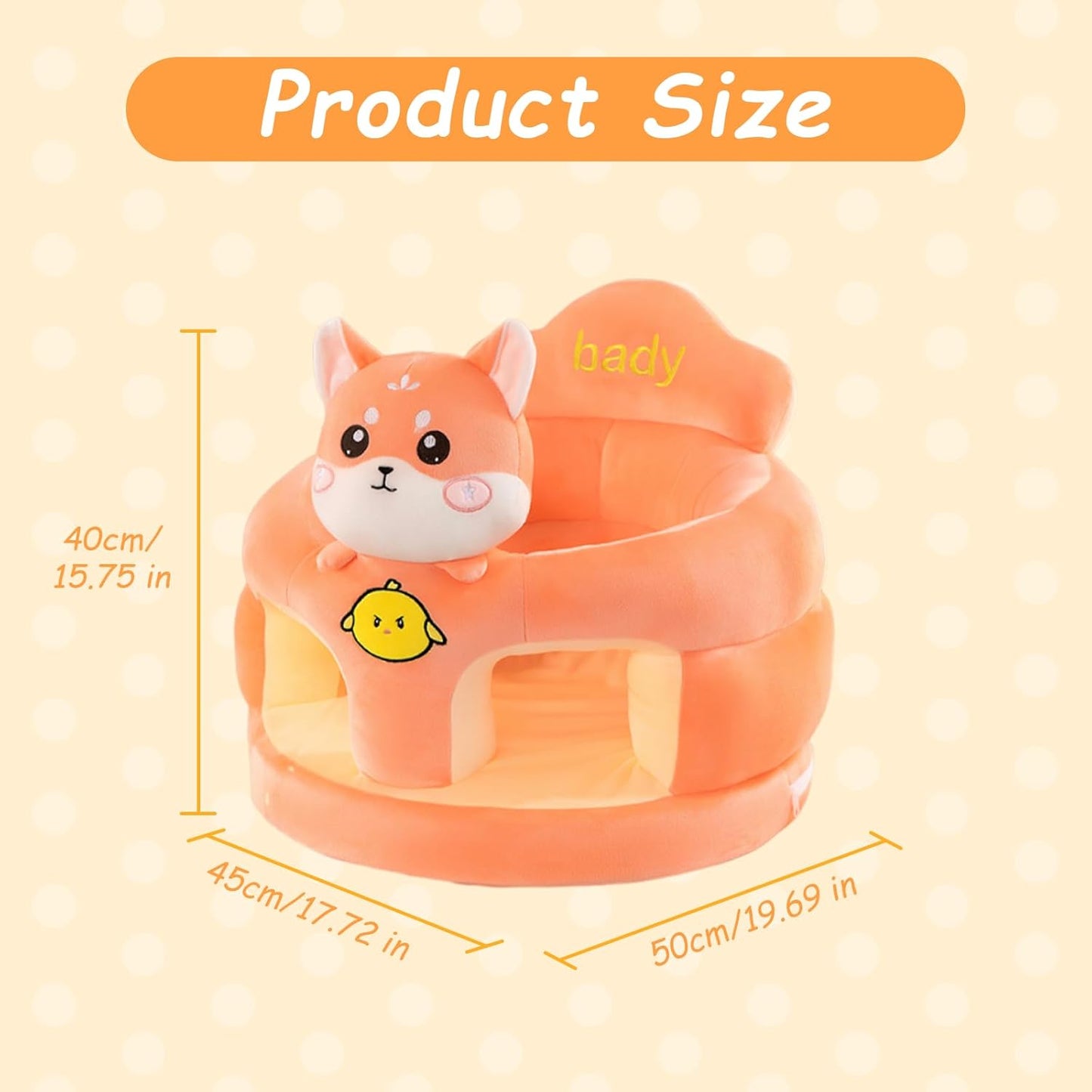 Baby Support Seat with Cute Panda Design, Soft Plush Infant Sitting Chair, 360° Upright Support, Non-Slip Base, Removable & Washable Cover for 3-12 Months Baby's Boys Girls (Fox)