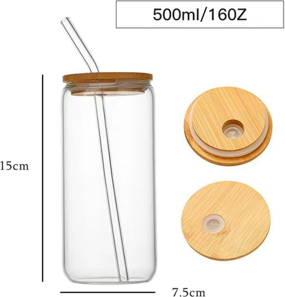 2 Pack 16oz Glass Tumblers with Bamboo Lids & Straws