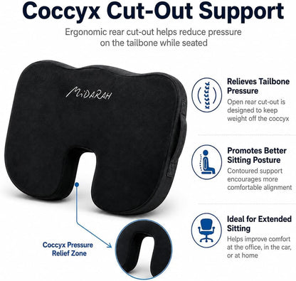 Coccyx Seat Cushion, 50D Memory Foam with 2 Washable Covers
