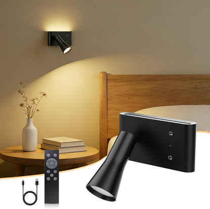 Battery Operated Wall Sconces Rotatable, Wireless Rechargeable Wall Sconce, Dimmable & 3 Colors Wall Mounted Reading Light, Black Wall Lamps Remote Control for Bedroom Living Room (1 Pack) [Energy Class G]