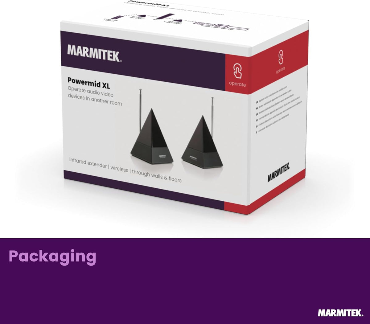 Marmitek Powermid XL - Infrared extender - wireless IR repeater through walls - control devices in another room - plug & play - for TV box receiver stereo