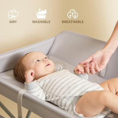 KARAOK Foldable Baby Changing Table with Wheels, Portable Diaper Changing Station with Large Storage Bag & 4-Level Adjustable Height for Newborn, Infant