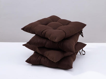 Set of 4 Chair Pads, 38x38 cm Seat Cushions (Brown)