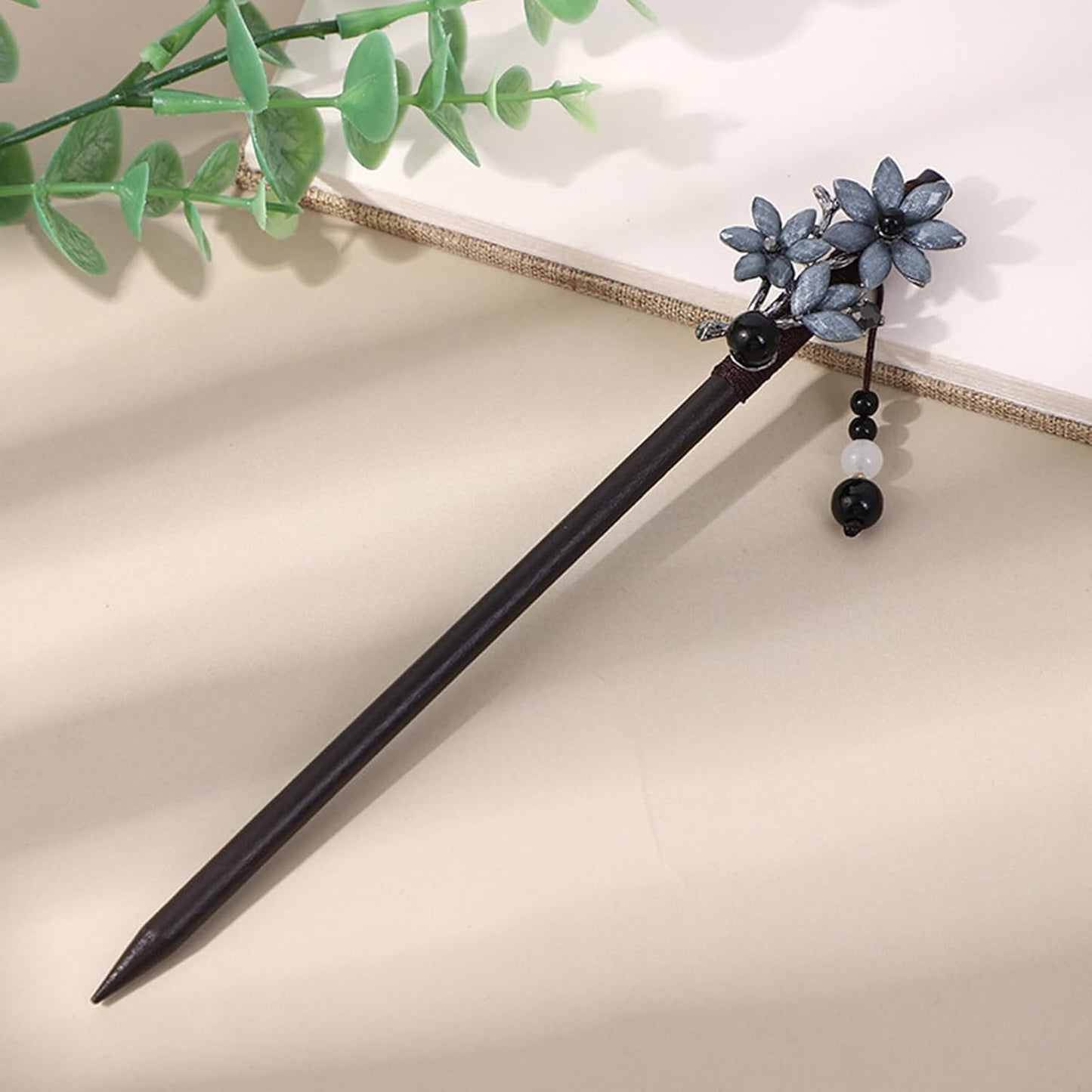 5 Pack Chinese Wood Hair Sticks With Tassel, Dangling Crystal Beads, Charm Fork - Long Straight Chopstick Picks for Twist Bun Holder - Women's Accessories