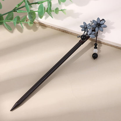 5 Pack Chinese Wood Hair Sticks With Tassel, Dangling Crystal Beads, Charm Fork - Long Straight Chopstick Picks for Twist Bun Holder - Women's Accessories