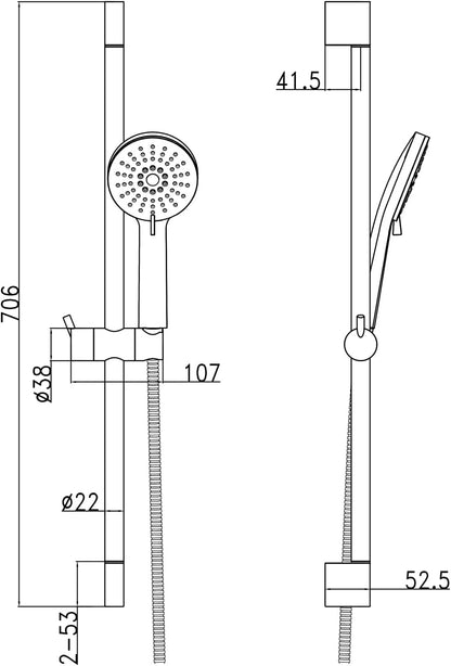 Shower Kit (Stainless Steel Shower Riser Rail, Shower Hand, Shower Hose, Shower Mixer Set)