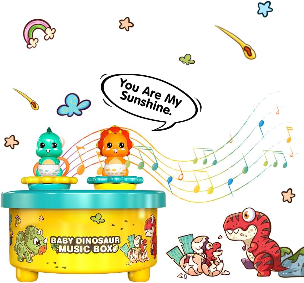 Dinosaur Music Box – Wind-Up Rotating Carousel