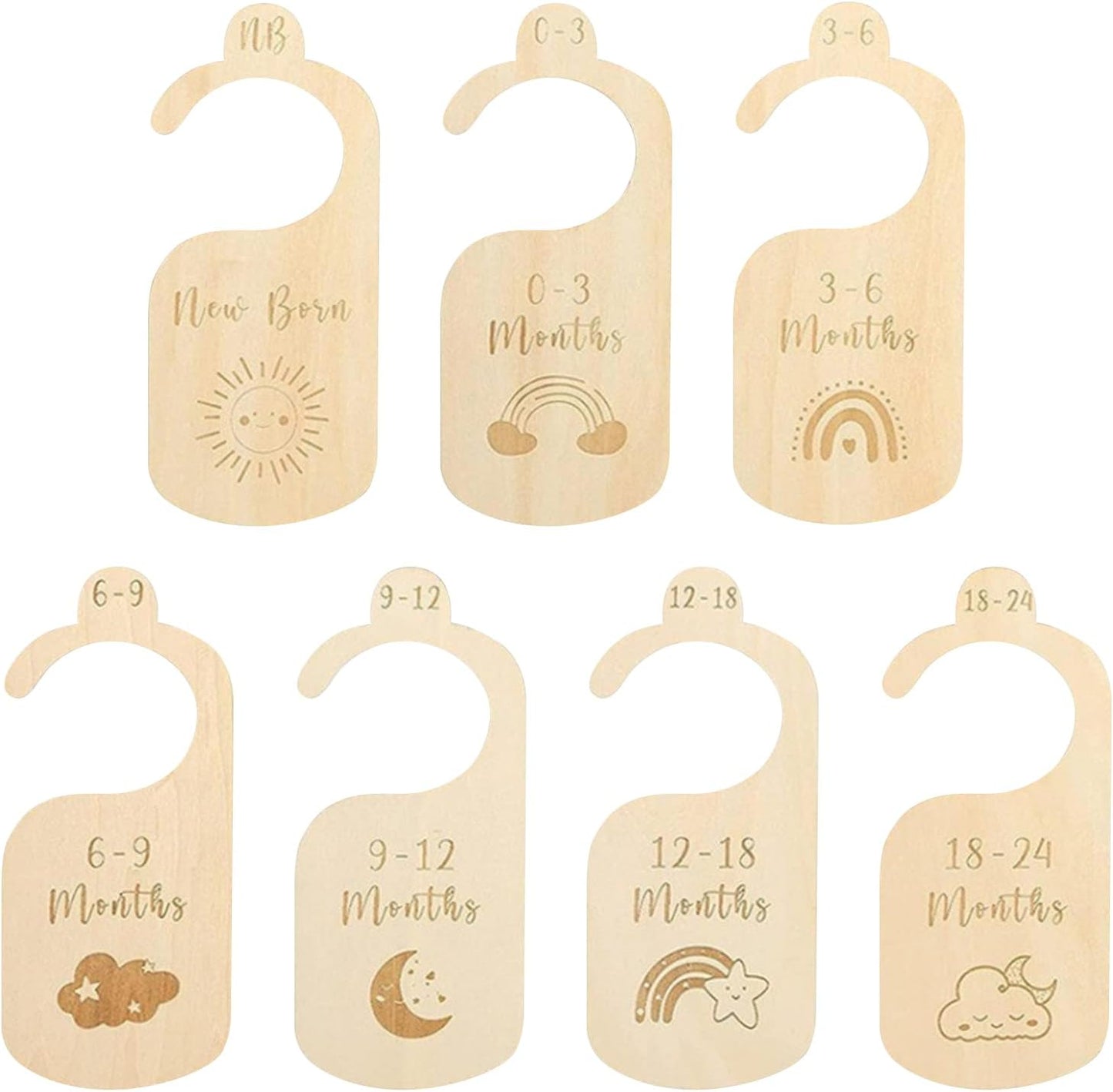 7 Pcs Baby Wardrobe Dividers, Cartoon Wood Baby Clothes Dividers by Size Age, Closet Clothes Organiser Labels Wardrobe Separators, Newborn Gifts for Parents