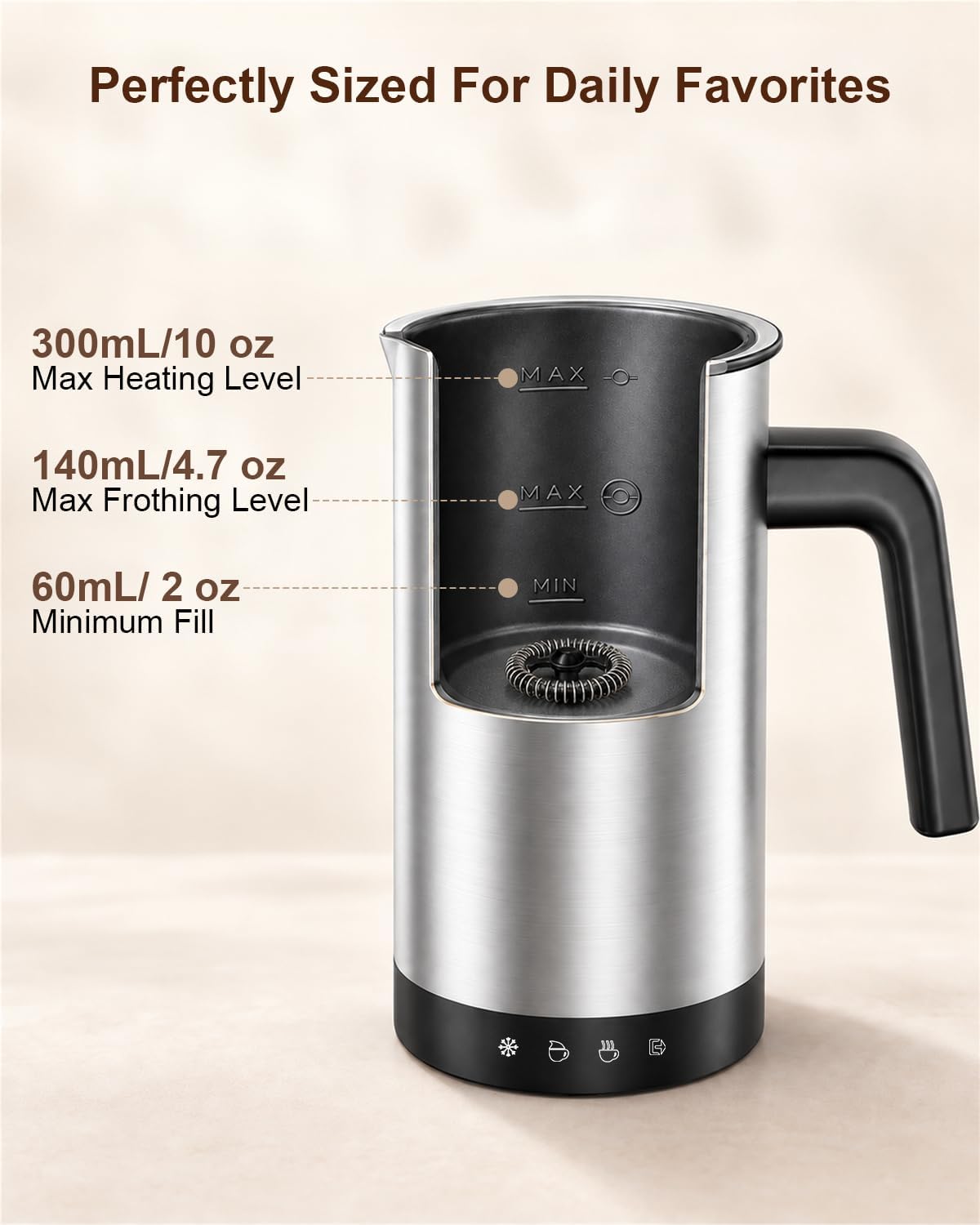 Waterproof Milk Frother&Steamer,90% Frothing Ratio, Auto Shutoff