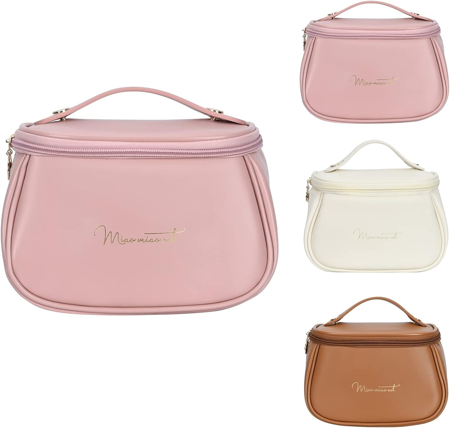 Darbermu Cosmetic Bag PU Portable Travel Makeup Bag for Women, Waterproof Large Capacity Makeup Organiser Bag Toiletry Bag Gifts for Girls Women (Pink)