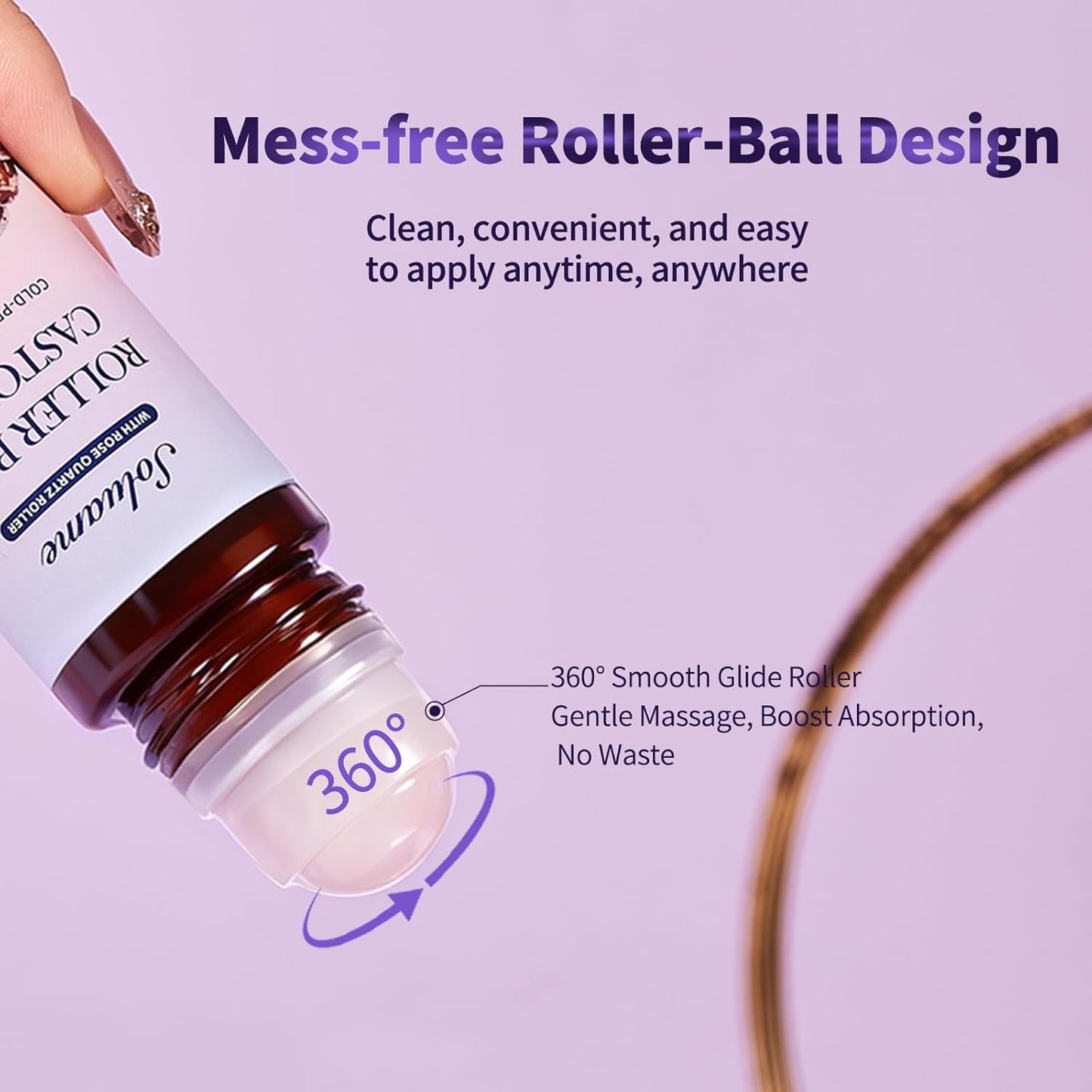 Roll-On Castor Oil with Rose Quartz Roller, Cold Pressed Castor Oil Roll-On for Face, Body and Neck, Moisturizing and Nourishing for Skin 1.7fl.oz