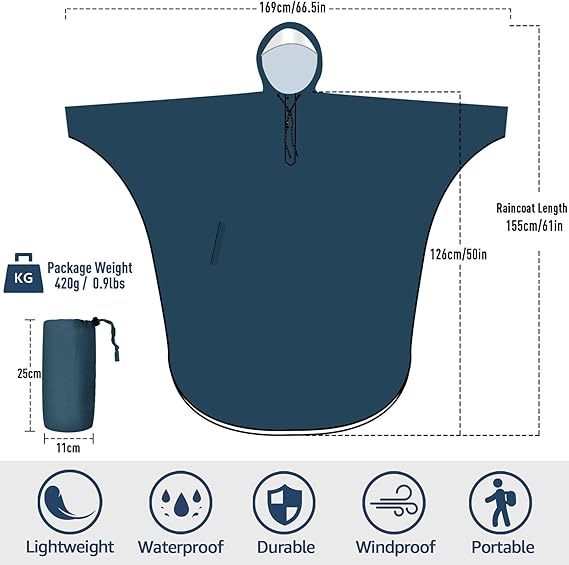 Waterproof Rain Poncho Hooded Raincoat with Sleeves