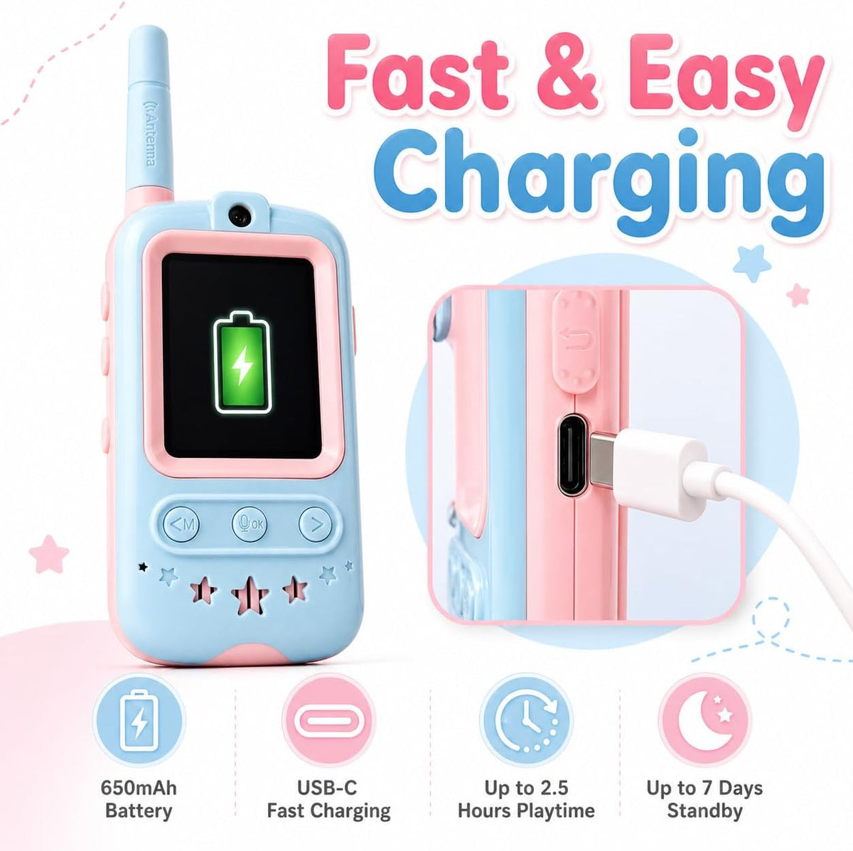Video Walkie Talkies for Kids, 2 Pack Screen Walkie Talkie Toys with Voice Effects, Outdoor Camping Adventure Travel Gifts for Boys Girls Ages 3-12 (Blue & Pink)