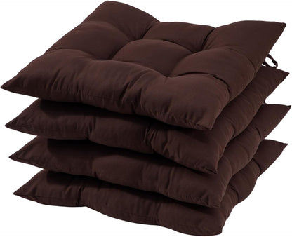 Set of 4 Chair Pads, 38x38 cm Seat Cushions (Brown)