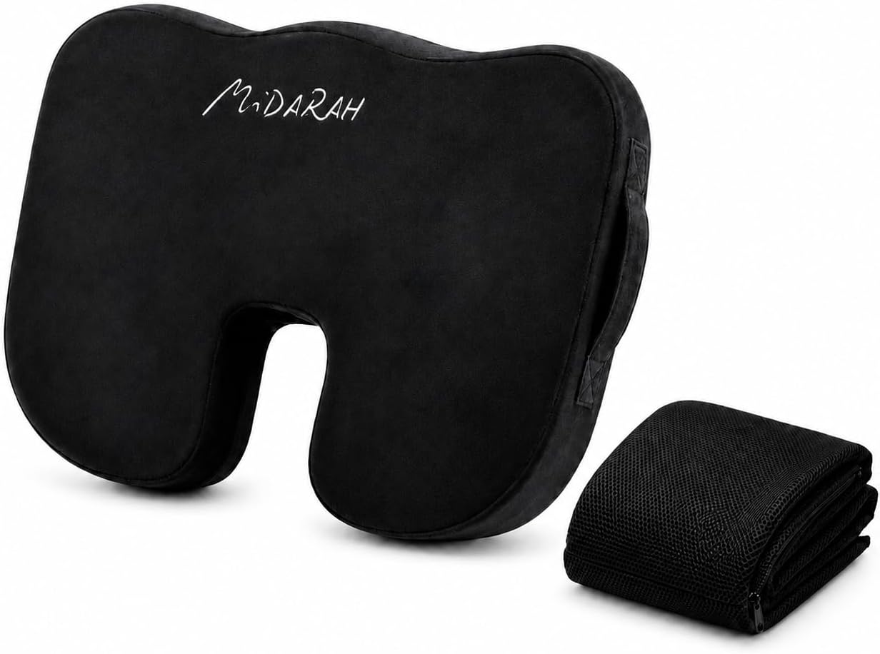 Coccyx Seat Cushion, 50D Memory Foam with 2 Washable Covers
