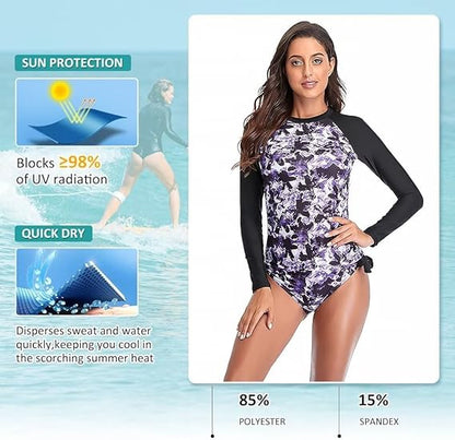 2 Piece Set Swimsuits Rash Guard with Build in Bra for Surfing, Breathable Quick Dry (XL)