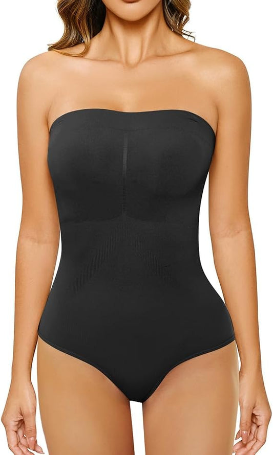 Hioffer Strapless Shapewear Bodysuits Tummy Control for Women Full Body Shaper Butt Lifter Shaping Briefs