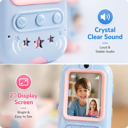 Video Walkie Talkies for Kids, 2 Pack Screen Walkie Talkie Toys with Voice Effects, Outdoor Camping Adventure Travel Gifts for Boys Girls Ages 3-12 (Blue & Pink)