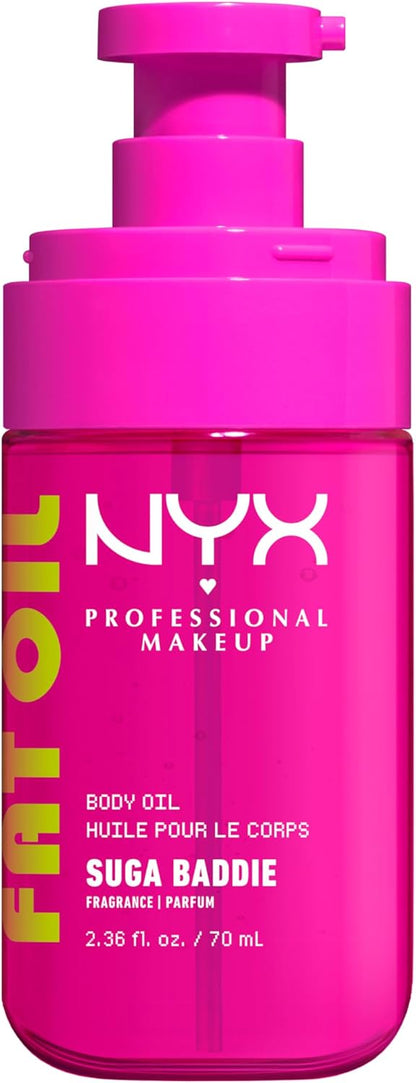 NYX Body Oil, Fat Oil Shimmering Body Moisturiser for Glowing Skin, 24hr Hydration with Avocado Oil & Vitamin E, High-Shine Finish, Non-Greasy & Vegan, Suga Baddie