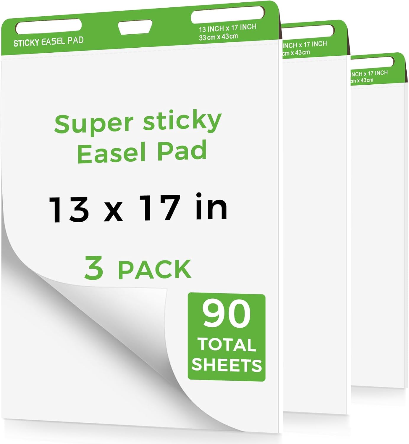 Sticky Mini Easel Pads, 3 Pack Anchor Chart Paper for Teachers, Self Stick Flip Chart Paper with Sticky Back for Classroom, Office, 30 Sheets/Pad (13x17inches)