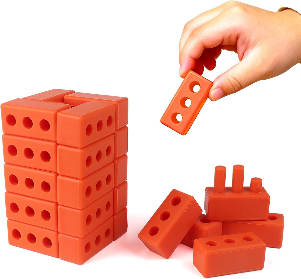25 Pcs Mini Bricks with 25 Connectors Reusable Silicone Bricks Sensory Toys for Kids Building Construction Play