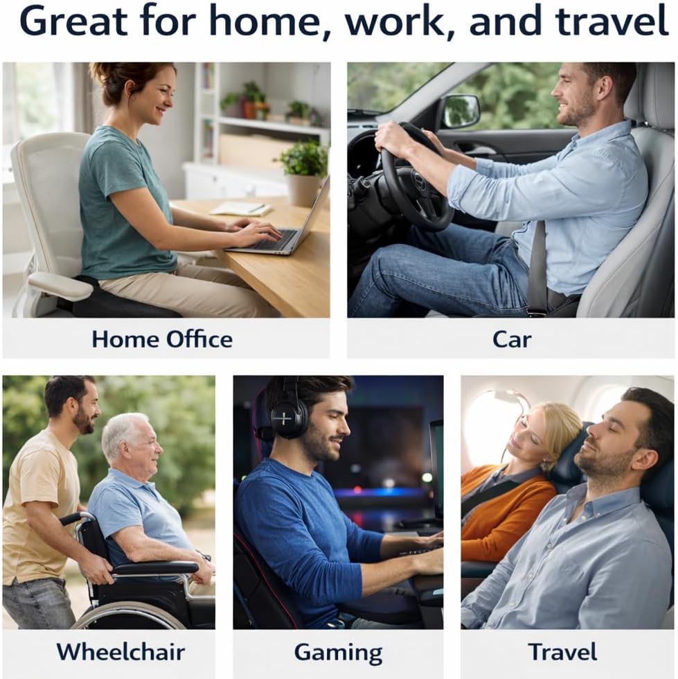 Ergonomic Coccyx Seat Cushion for Sciatica and Tailbone Pain – 50D Memory Foam Orthopaedic Cushion for Office Chair, Car, Gaming & Wheelchair – Includes 2 Washable Covers - Non-Slip Base