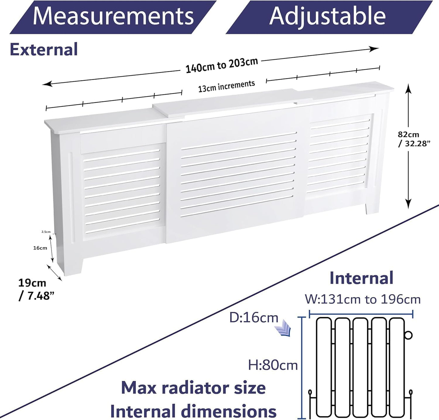 Home Treats Designer White Mdf Adjustable Radiator Cover (Adjustable)