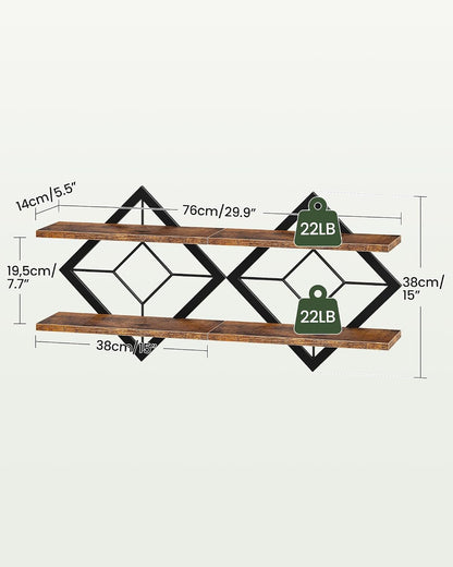 Floating Shelves Set of 2, Diamond-Shaped Wall Shelf, Rustic Brown