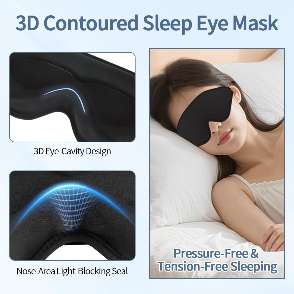 Sleep Mask for Men & Women, Upgraded 3D Contoured Profile Eye Mask (Black)